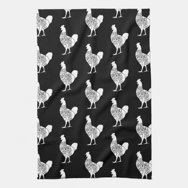 farmer chicken butcher meat cuts art small holder tea towel (Vertical)