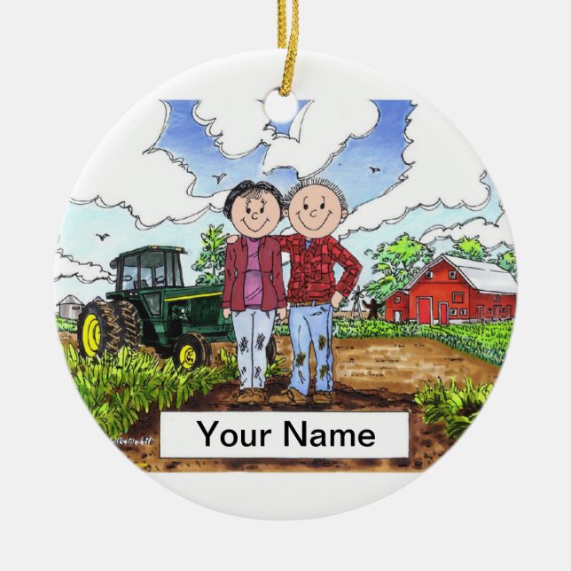 Farmer Couple Ceramic Tree Decoration (Front)