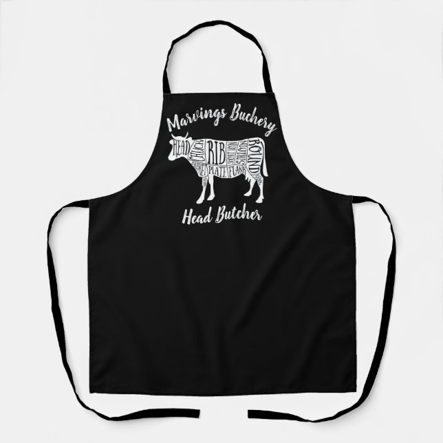 farmer cow beef butcher meat cuts art small holder apron (Front)