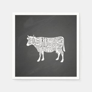 farmer cow beef butcher meat cuts art small holder napkin
