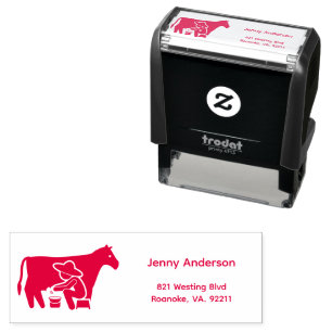 Farmer Cow Silhouette Return Address Self-inking Stamp