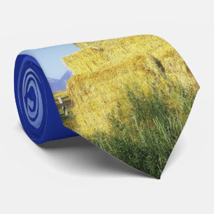 Farmer Cowboy Bailing Hay Ranch Print On Necktie