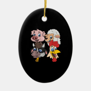 Farmer Cute Pig Sheep Cow Chicken Gift Ceramic Tree Decoration