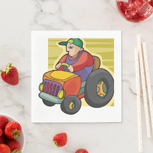 Farmer Driving Tractor Farm Vehicle Napkin