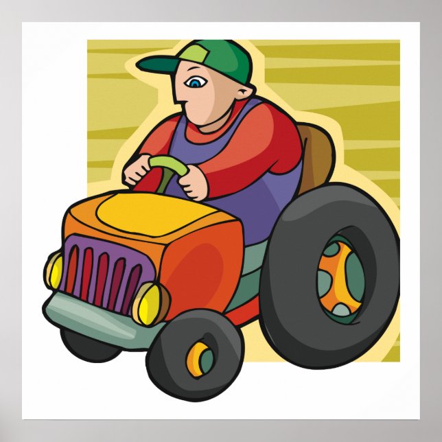 Farmer Driving Tractor Farm Vehicle Poster (Front)