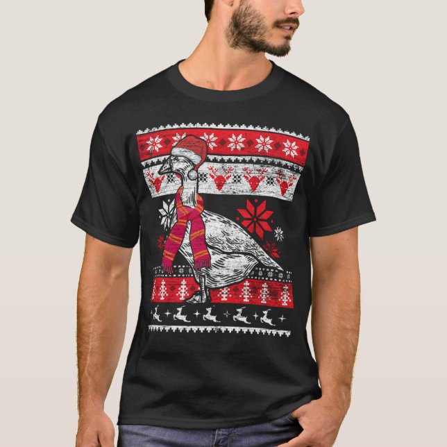 Farmer Farm Animal Gifts Goose Ugly Christmas T-Shirt (Front)