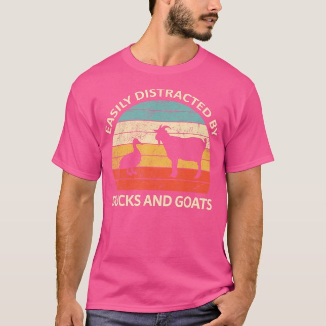 Farmer Farm Lover Easily Distracted By Goats Ducks T-Shirt (Front)