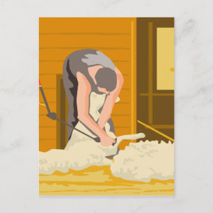Farmer Farmworker Shearing Sheep WPA Postcard