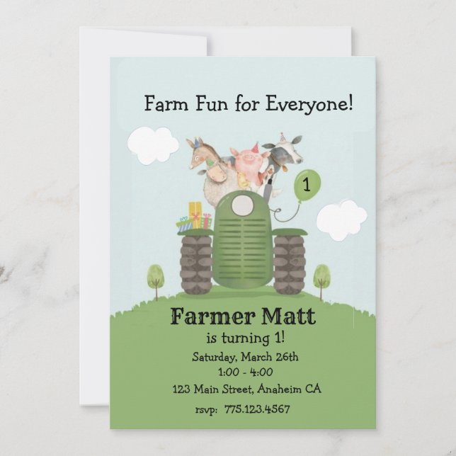 Farmer Fun for Everyone Birthday Invitation (Front)