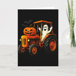 Farmer Ghost Tractor Pumpkin Soky Season Halloween Card