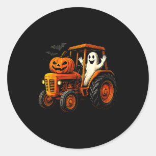 Farmer Ghost Tractor Pumpkin Soky Season Halloween Classic Round Sticker