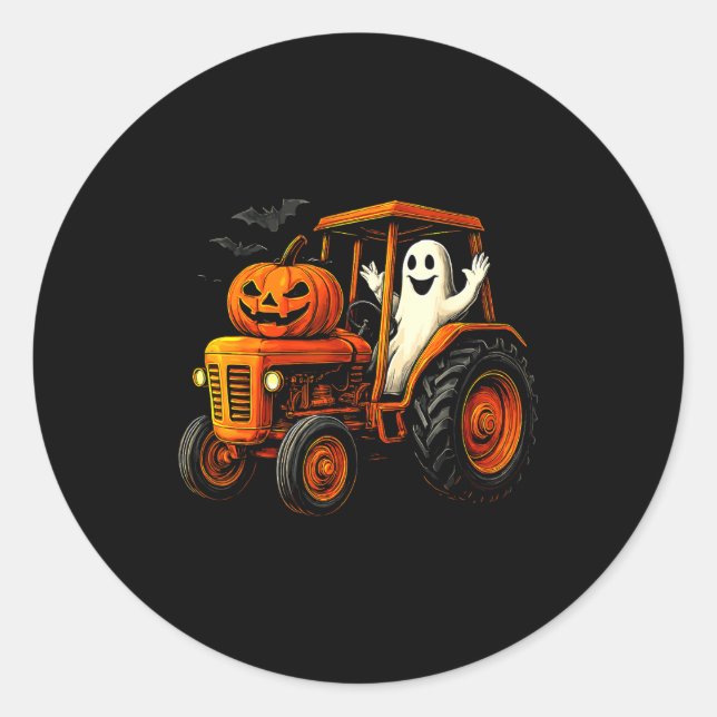 Farmer Ghost Tractor Pumpkin Soky Season Halloween Classic Round Sticker (Front)