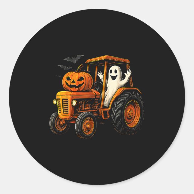 Farmer Ghost Tractor Pumpkin Soky Season Halloween Classic Round Sticker (Front)