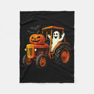 Farmer Ghost Tractor Pumpkin Soky Season Halloween Fleece Blanket