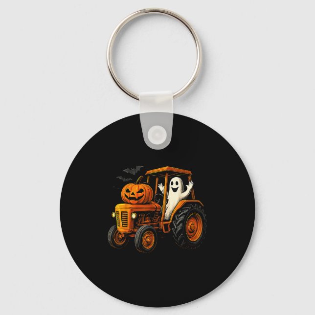 Farmer Ghost Tractor Pumpkin Soky Season Halloween Key Ring (Front)