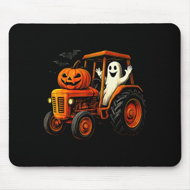 Farmer Ghost Tractor Pumpkin Soky Season Halloween Mouse Mat (Front)