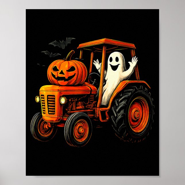 Farmer Ghost Tractor Pumpkin Soky Season Halloween Poster (Front)