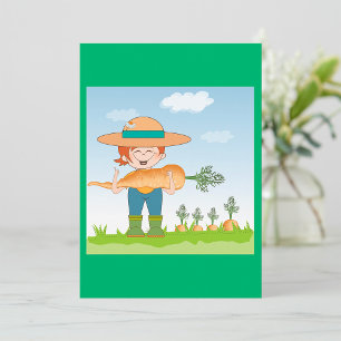 Farmer Girl with Giant Carrot Gardening  Invitation