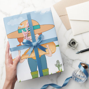 Farmer Girl with Giant Carrot Gardening  Wrapping Paper