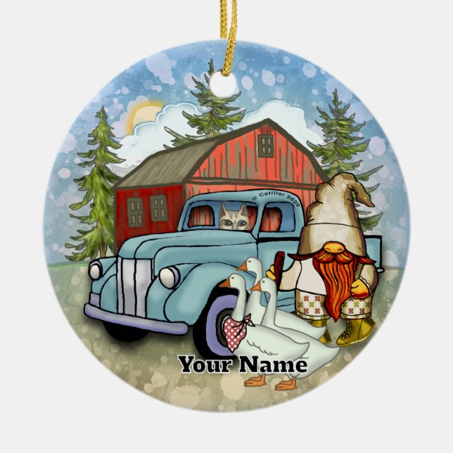 Farmer Gnome Ceramic Tree Decoration (Front)