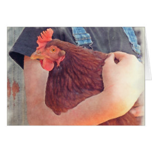 Farmer Hugging Chicken Painted Style