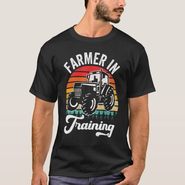 Farmer In Training Farming Retro Sunset Tractor  F T-Shirt (Front)
