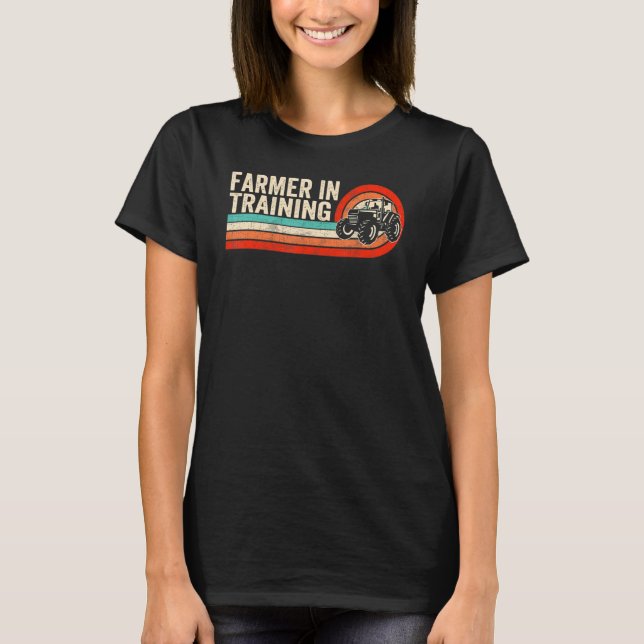 Farmer In Training Farming Retro Sunset Tractor  F T-Shirt (Front)