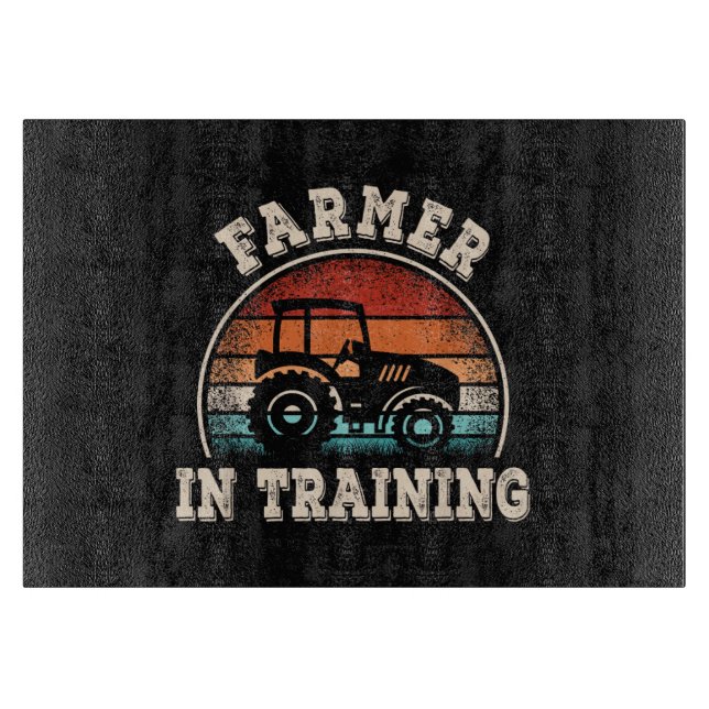 Farmer in Training Tractor Funny Farming Boys Girl Cutting Board (Front)