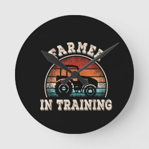 Farmer in Training Tractor Funny Farming Boys Girl Round Clock