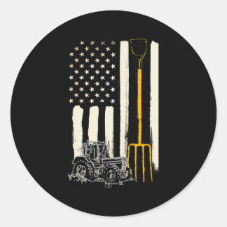 Farmer Patriot American Flag Tractor Rancher Classic Round Sticker