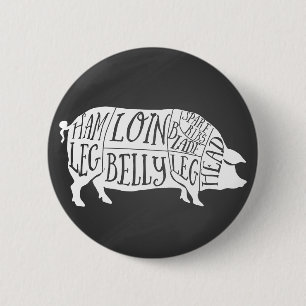 farmer pig pork butcher meat cuts art small holder 6 cm round badge