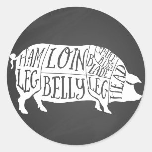 farmer pig pork butcher meat cuts art small holder classic round sticker