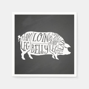 farmer pig pork butcher meat cuts art small holder napkin