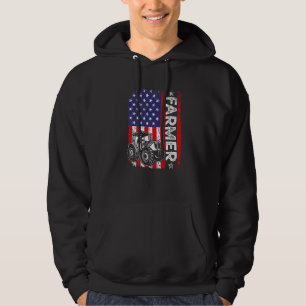 Farmer Rancher Tractor American USA Flag Farming Hoodie