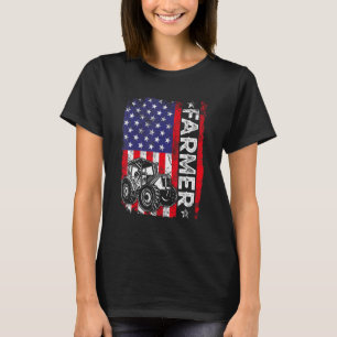 Farmer Rancher Tractor American USA Flag Farming T-Shirt