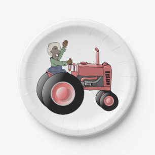 Farmer Riding A Tractor Paper Plates