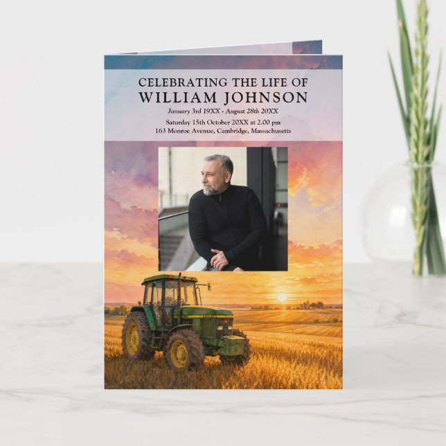 Farmer Tractor Funeral Memorial Order Of Service  Programme (Front)