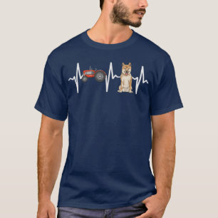 Farmer Tractor Shiba Inu Heartbeat Dog Lover T-Shirt