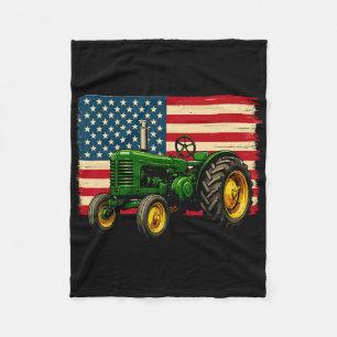 Farmer Tractor Usa Flag 4th Of July Fleece Blanket