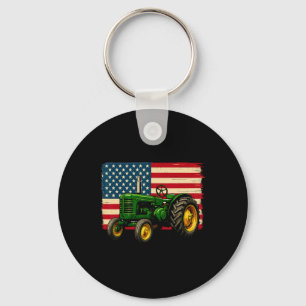 Farmer Tractor Usa Flag 4th Of July Key Ring