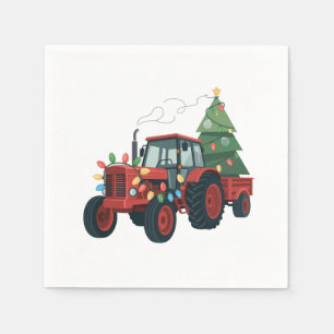 Farmer Tractor Xmas Lighting Tractor Christmas   Napkin