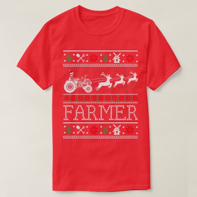 Farmer Tractors Ugly Christmas Xmas Gifts  T-Shirt (Design Front)