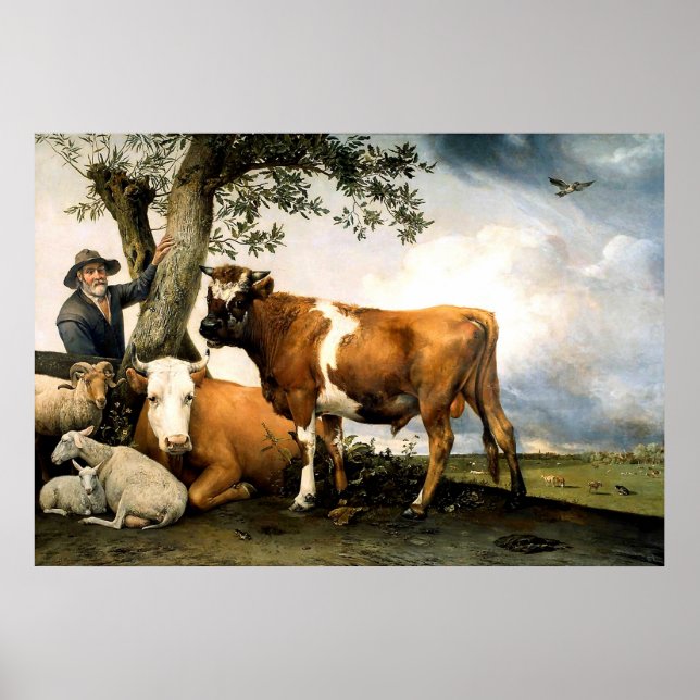 Farmer with cows and sheep poster (Front)