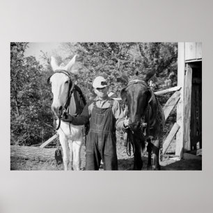 Farmer with Plough Horses, 1930s Poster