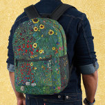 Farmergarden w Sunflower by Klimt, Vintage Flowers Printed Backpack<br><div class="desc">Farmergarden with Sunflower (1905/06) by Gustav Klimt is a vintage Victorian Era Symbolism fine art floral painting. A nature scene with a variety of flowers and sunflowers in a garden on a farm. About the artist: Gustav Klimt (1862-1918) was an Austrian Symbolist painter and one of the most prominent members...</div>