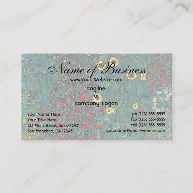 Farmergarden with Sunflower by Gustav Klimt Business Card (Front)