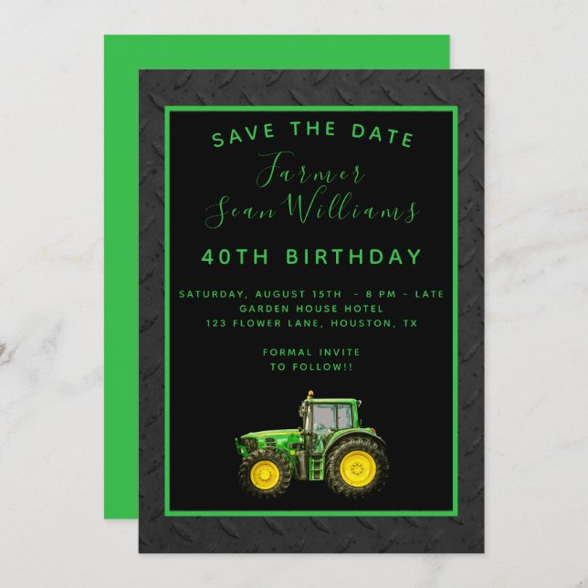 Farmer's 40th Birthday Party Save The Date (Front/Back)