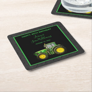 Farmer's 40th Birthday Party Square Paper Coaster