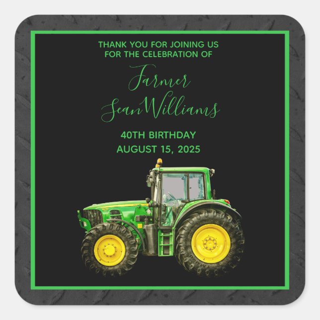Farmer's 40th Birthday Party Square Sticker (Front)