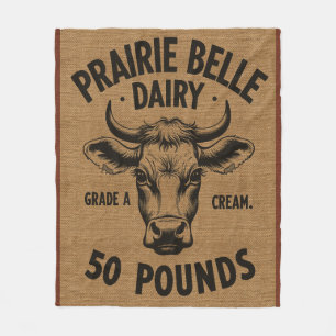 Farmers Cow Burlap Style Fleece Blanket
